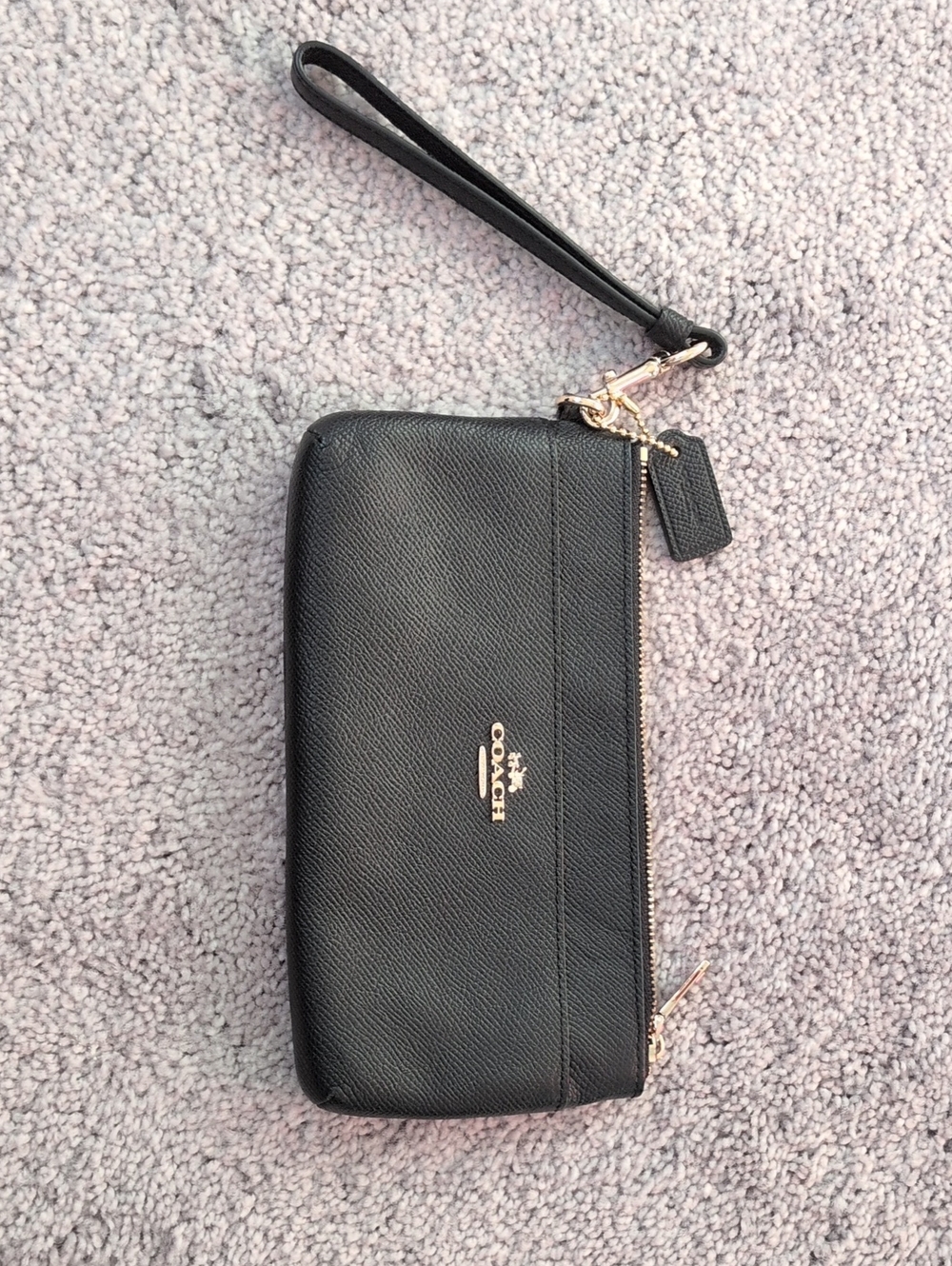 Coach Black Leather Wristlet with Gold Hardware